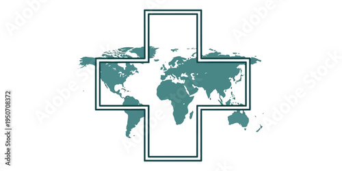 Global medical cross logo on world map