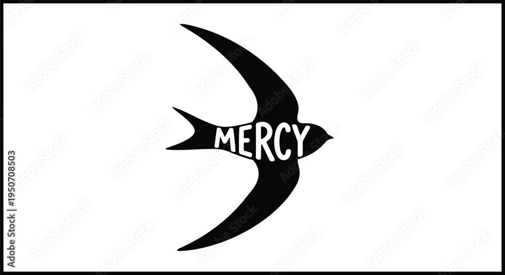 Fototapeta premium Black dove with 'MERCY' text vector icon