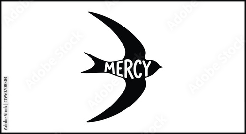Black dove with 'MERCY' text vector icon