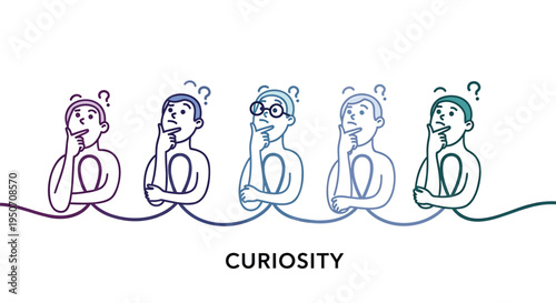 Set of 5 curiosity line icons vector, people thinking