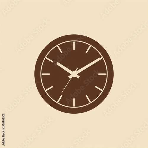 Brown Analog Clock Face on Beige Background