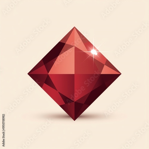 Polished Red Gemstone Sparkling on Light Background