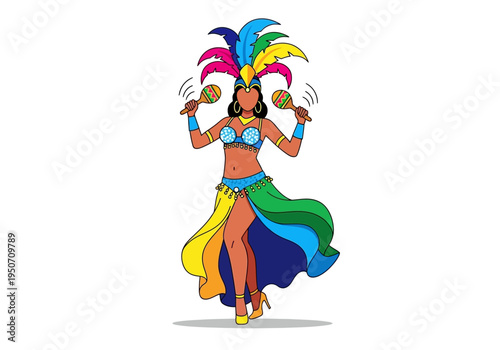 Vibrant Carnival Dancer with Maracas and Colorful Costume.