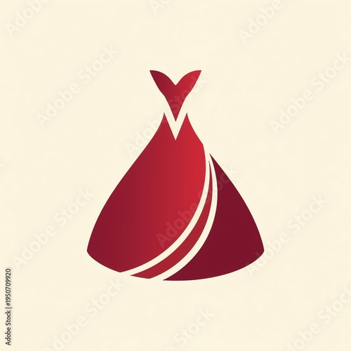 Red Gown Silhouette with Flowing Skirt on Cream Background