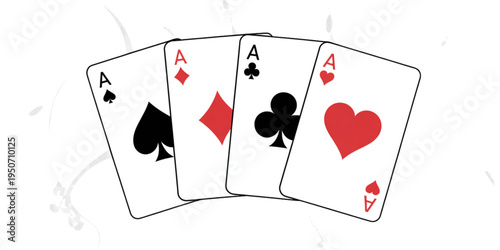 A set of four ace playing cards on transparent background