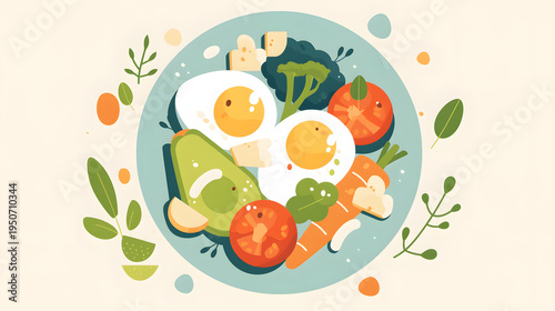 flat illustration of a colorful vegetarian foods