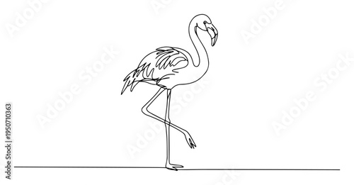 flamingo line drawing with raised leg