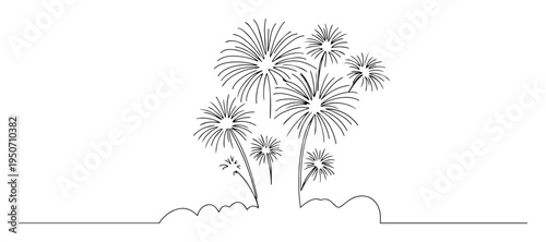 minimalist palm trees line art on island