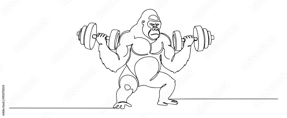 Fototapeta premium gorilla lifting dumbbells line drawing