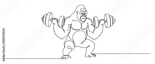 gorilla lifting dumbbells line drawing