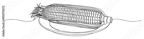 corn on plate line art in realistic style