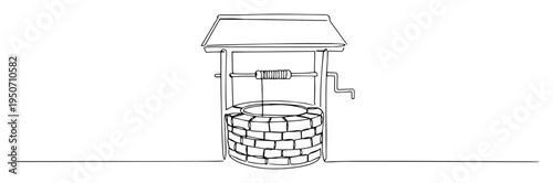 water well line drawing with brick base