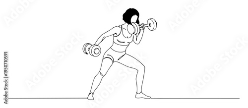 woman lifting dumbbells fitness line drawing