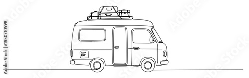 camper van with roof luggage line drawing