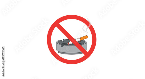 No smoking sign with cigarette and ashtray on white background
