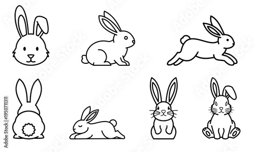 Set of Cute Bunny Rabbit Icons for Easter and Spring Themes