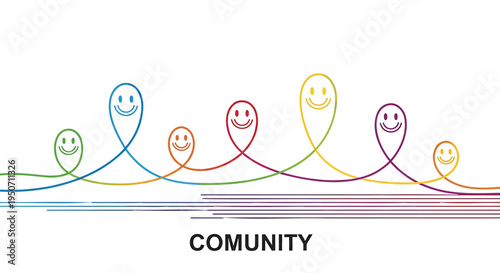 Vector illustration of 7 colorful smiley faces community concept