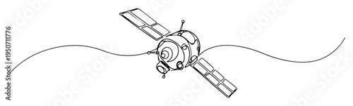 spacecraft in orbit line art illustration