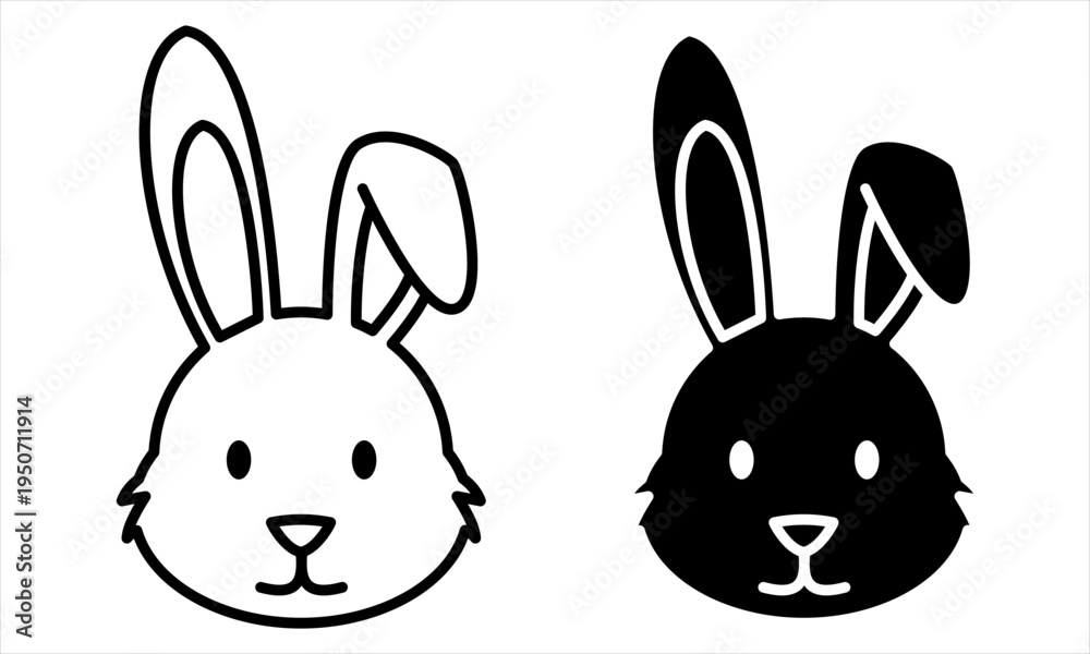 Obraz premium Cute bunny rabbit head icons in black and white for Easter