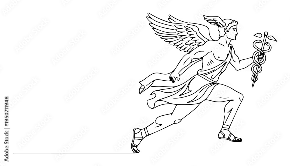 Fototapeta premium hermes god of trade and medicine line drawing