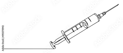 medical syringe line art vector illustration