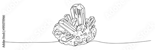 crystal cluster mineral line drawing