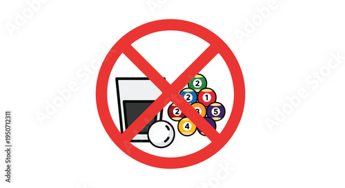 Flat design illustration of a red prohibition sign over a computer and colorful social media icons on a white background.