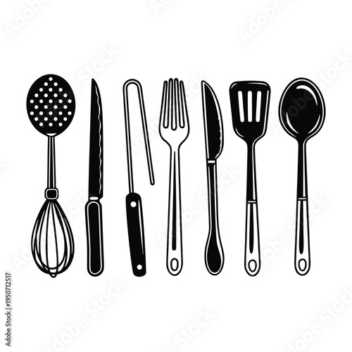 Kitchen utensils silhouette icon collection