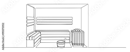 indoor sauna interior line illustration