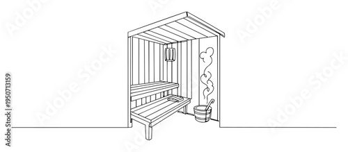 outdoor sauna cabin line vector art