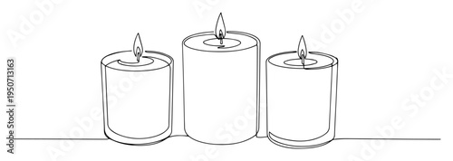 three burning candles line art