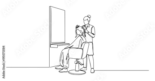 hairdresser washing client hair line illustration