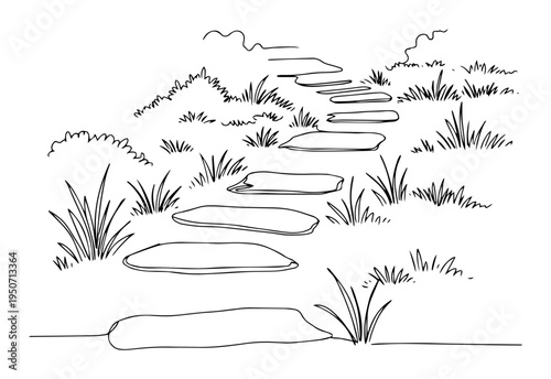 garden stepping stones path line art