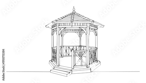 wooden garden gazebo line vector illustration