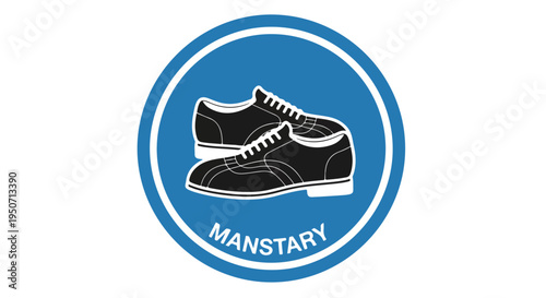 Logo of a blue circle with black shoes and the word Manstary.