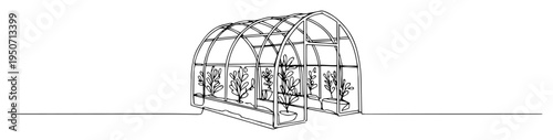 greenhouse with plants line vector drawing