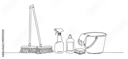 cleaning supplies set line vector illustration