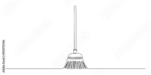 broom with long handle line illustration