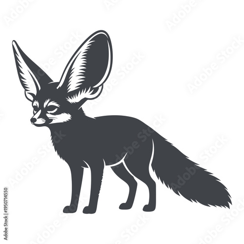 Elegant silhouette of a Fennec fox with large ears standing proudly.