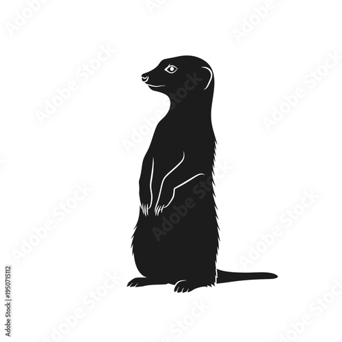 Silhouette of a meerkat standing upright, isolated on a white background.