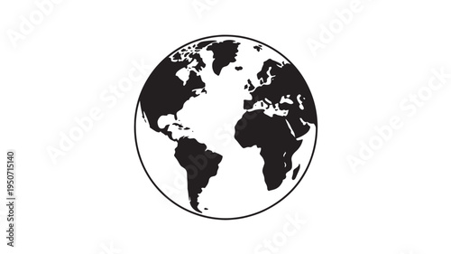 Earth Globe Icon Black Silhouette Isolated on White for Global Business Geography and International Concepts