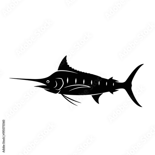 Silhouette of a majestic marlin fish, perfect for aquatic designs and logos.