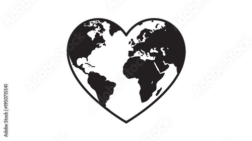 Heart Earth Globe Icon Black Silhouette Symbol for Love the Planet, Environmental Care and Global Sustainability
