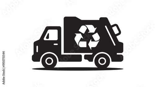 Recycling Truck Icon Black Silhouette Waste Collection Vehicle Symbol for Environmental Services and Recycling Programs