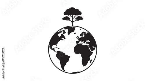 Earth Globe With Growing Trees Icon Isolated On White – Environmental Conservation And Sustainable Planet Concept