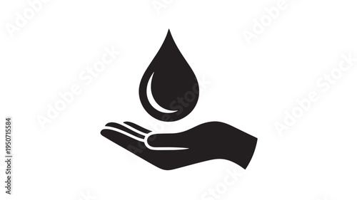 Water Conservation Hand With Droplet Icon – Save Water, Environmental Protection And Sustainability Concept