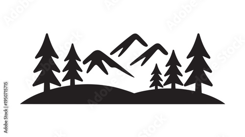 Pine Forest Mountain Silhouette – Evergreen Trees And Alpine Landscape Icon