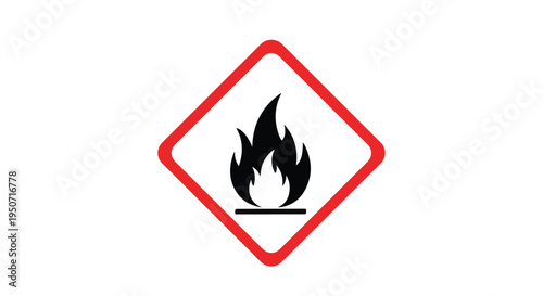 A close-up shot of a black flame icon within a red diamond-shaped warning sign on a white background with a bold and cautionary mood.