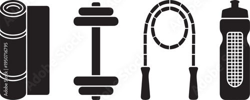 Fitness Gym and Sports Training Accessories Vector Silhouettes
