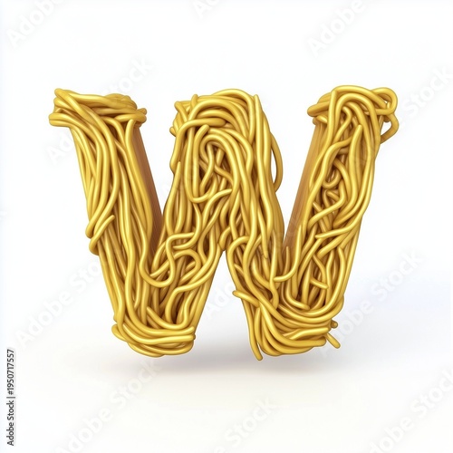 Alphabet W shape noodle texture for kids food, isolated white